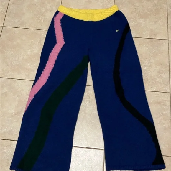 Bobo Choses Blue Knit Pants with Yellow Waistband - Picture 1 of 3